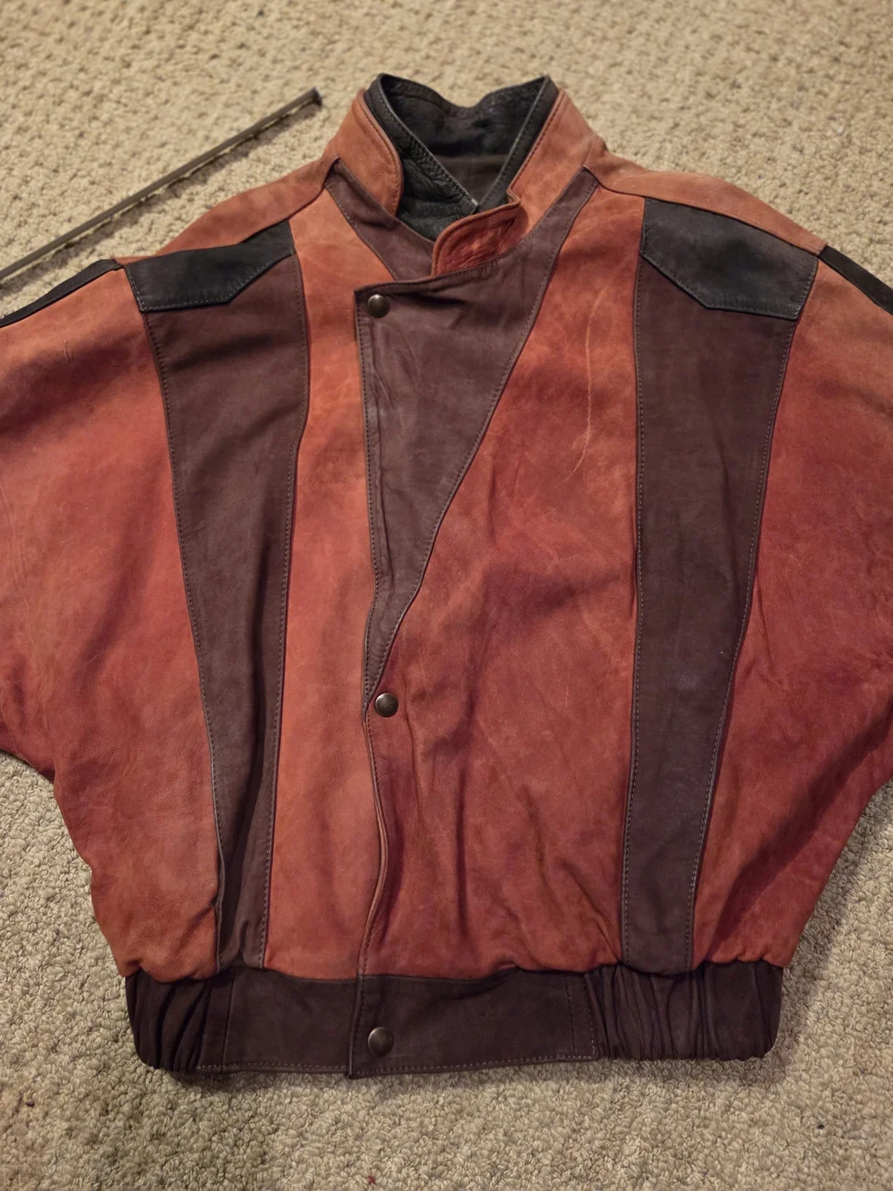 Unisex Vintage/Retro multicolor Suede Bomber Jacket with batwing sleeves